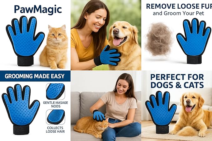 Grooming Glove for Dogs & Cats – Hair Remover & Massage Mitt