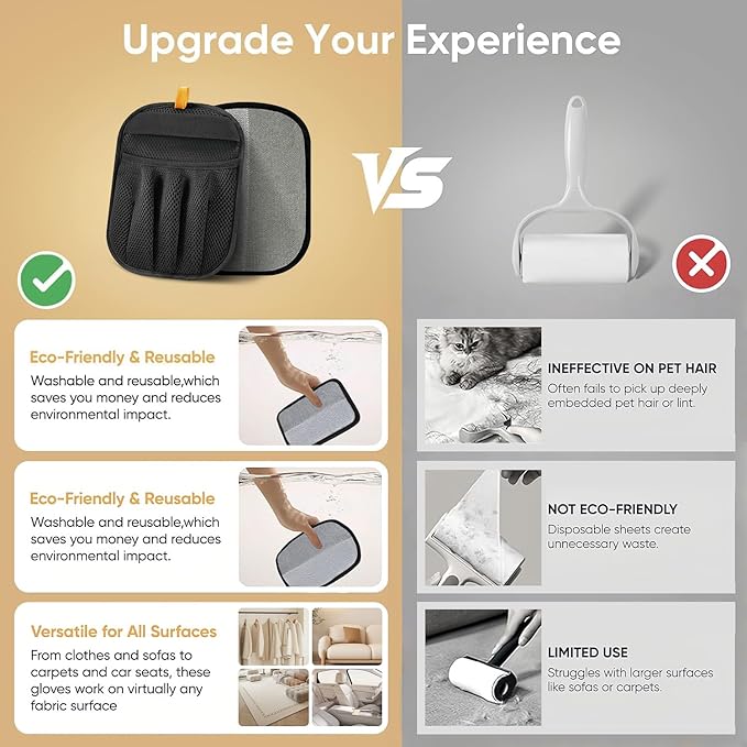 2PCS Pet Hair Removal Glove for Cats & Dogs Reusable Magic Brush Electrostatic Pet Hair Remover Glove for Clothing, Couch, Carpet, Furniture, Car Seat