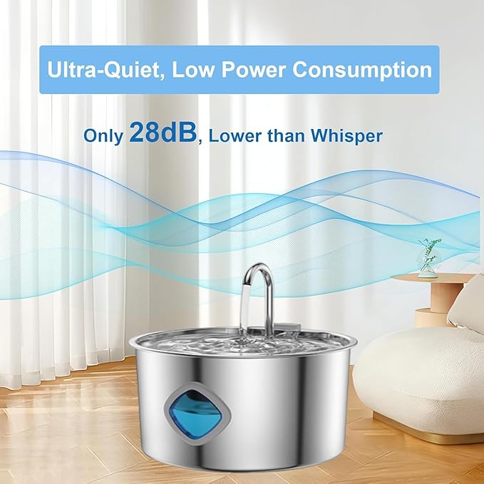 Cat Water Fountain Stainless Steel,Water Fountain for Cats,Silent Pump,Pets Feeding & Watering Supplies,3.2L / 108oz with Water Window