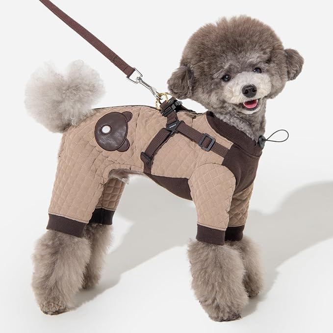 Puppia Quilo Warm Cute Winter Jumpsuit with Integrated Harness for Small and Medium Dogs, Beige, Large