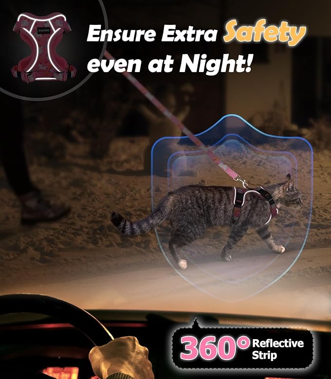 Halypet Cat Harness and Leash Set[MAX Safety 4th-Gen] Cute Escape Proof Vest Harness for Girl&Boy Cat Walking, Comfortable Adjustable Leash and Reflective Strips for Outdoor Kitten, XS Pink Unicorn