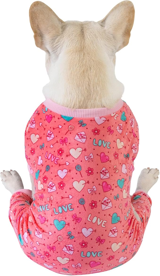CuteBone Dog Valentine's Day Pajamas Puppy Onesies Small Dogs Soft Pjs Coat Cat Apparel Comfy Pet Clothes Outfit Doggie Bodysuit P216XS