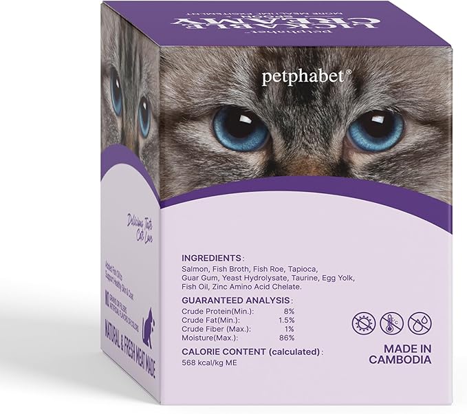 PETPHABET Lickable Cat Treats Spoon, 36 Count Creamy Puree Kitten Treats Salmon & Fish Roe Recipe, Functional Wet Paste Cat Snacks for Skin & Coat Support, Grain-Free Kitty Treat with Taurine