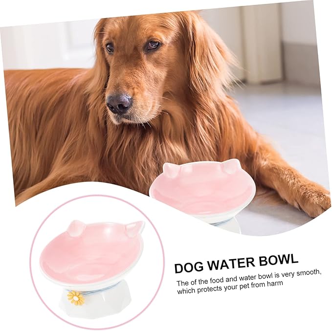 Happyyami 1pc Ceramic Cat Bowl Elevated Design Spinal Feeding Dish for Cats and Kittens Water and Food Container Non- Base Ear Style