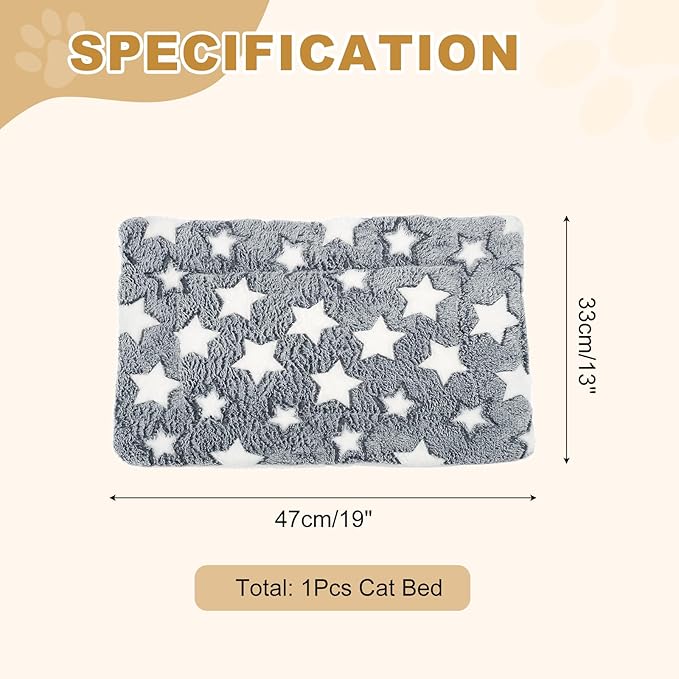 Dog Cat Bed Mat, Soft Coral Fleece Pet Cushion Pad with Cute Star Print, Warm Washable Pet Bed 19x13 Inches, (Gray White), Intended for Medium Small Dog Cat