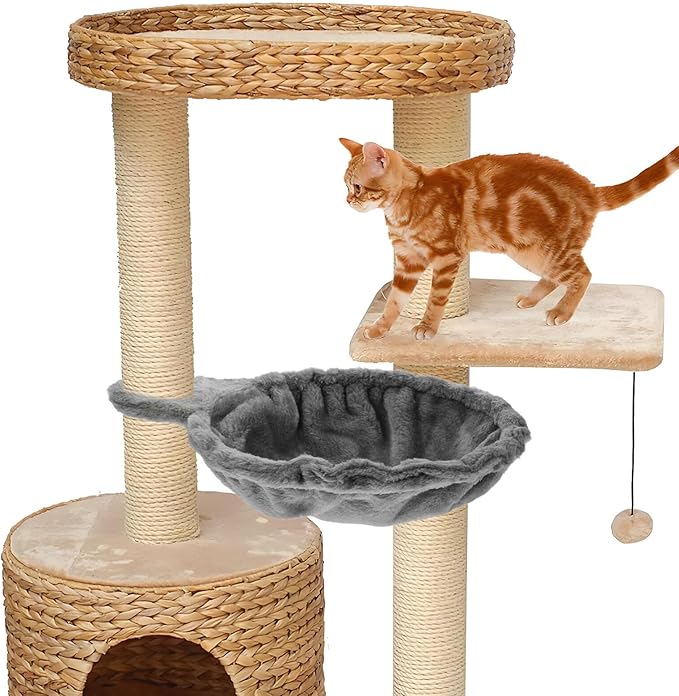 Kisangel Cat Tree Hammock Replacement 16.9 Inch Plush Cat Nest Bed Soft Spoon-Shaped Hammock for Tower Accessories Indoor Pet Furniture