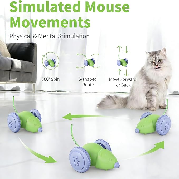 Interactive Cat Toys for Indoor Cats, Kitten Toys Like a Mouse, Rechargeable Cat Mouse Toy with Tail & Lights, Cat Toys for Bored Indoor Adult Cats, Automatic Cat Toy for Enrichment Exercise