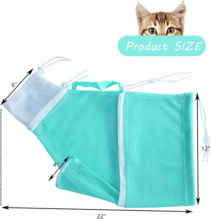 Cat Bathing Grooming Bag - Anti Bite & Anti Scratch Adjustable Pet Restraint for Bathing, Nail Trimming, Medicine, Injection - Secure & Calming with Adjustable Straps & Zippers (Green)