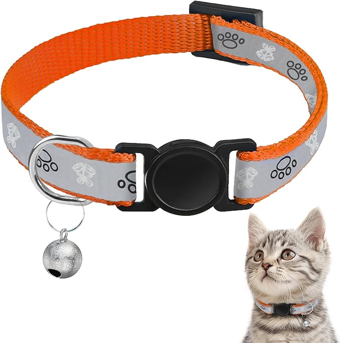 Cat Collar Breakaway, Reflective Kitten Collar with Bell, Safety Buckle Kitten Collar, Lightweight, Adjustable, Comfortable, Suitable for Boy Girl Cats (7"-13") Orange