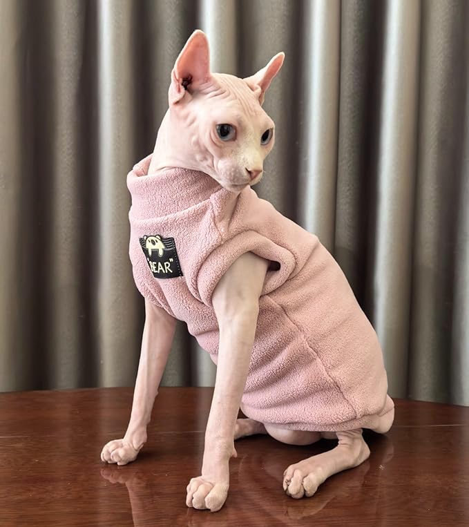 Sphynx Cat Clothes Hairless Cat Warm Fleece Vest Elastic Winter Sweater Outfit, Pet Clothes for Sphynx Cat Coat for Cats and Small Dogs Apparel, Hairless cat Shirts Sweaters (Pink, Medium)
