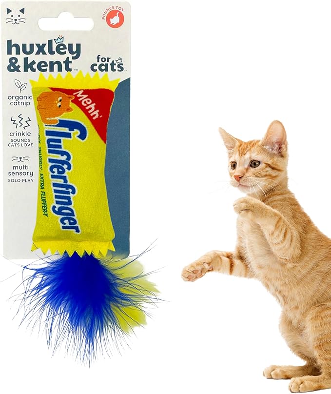 Huxley & Kent Plush Cat Toy - Interactive Catnip Toy for Cats & Kittens - Soft with Crinkle & Catnip - Fun Indoor Play - Flufferfinger