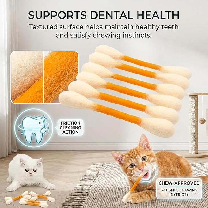 Cotton Swabs Cat with Catnip, 6 Pk Giant Kitten Chew Sticks for Indoor Boredom, Durable Dental Teething Ropes, Big Interactive Felt Kitty Kicker Play Lover Gift Accessories (Green)