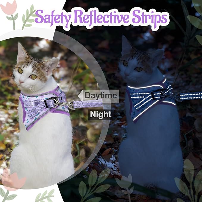 Cat Harness and Leash Escape Proof for Walking, Adjustable Soft Kitten Harness with Reflective Straps Step in Cat Vest Harness for Small Kitten and XS Dogs (Purple, XXS-Chest(8.7"-10.2"))