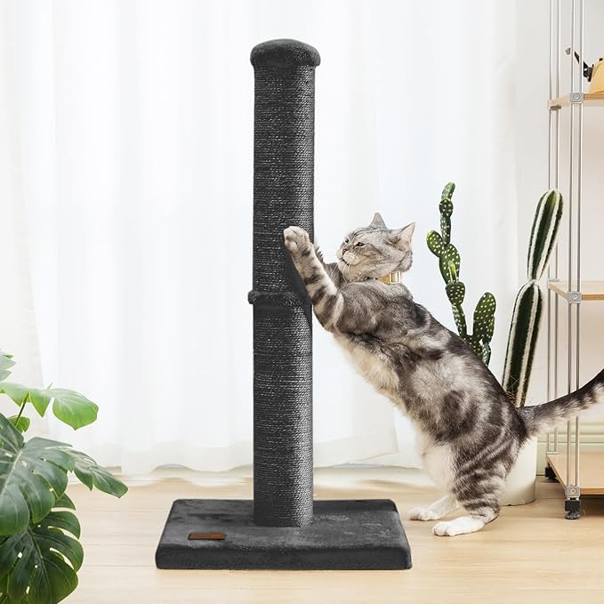 Karolpar 34inch Cat Scratching Post with Natural Sisal Rope 4.3Inch Large Diameter Scratcher Post Tree for Indoor Cats Black