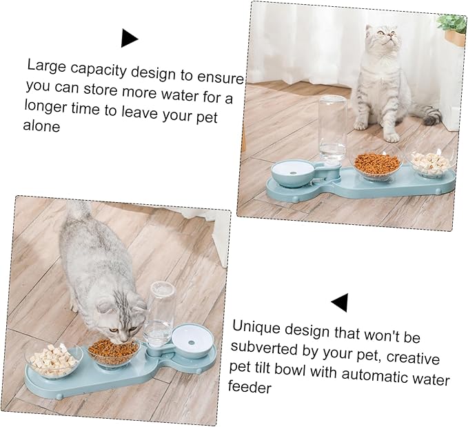 Totority Pet Feeder Double Tilt Bowls and Automatic Water Dispenser for Cats Cat Water Bottle Easy to Clean Portable and Lightweight Design