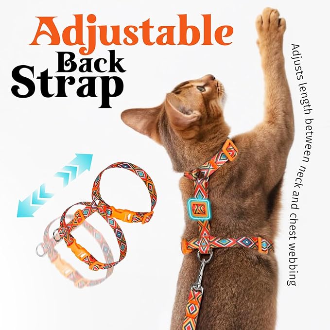 Dooradar Cat Harness and Leash, Escape Proof Adjustable Kitten Vest, Lightweight Soft Pet Straps, Easy Wearing for Small Medium Kitty Safe Walking Travel Control, Orange & Black, S