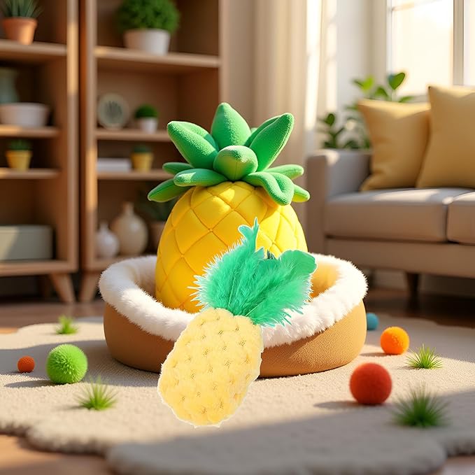 BWESOO Pineapple Shape Cat Chew Toy - Catnip Molar Toys Teeth Cleaning Toy Pet Bite Resistant Pet Supplies,Fun Toy for Exercise Interactive Plush Playing Toy for Cat Kitten Yellow