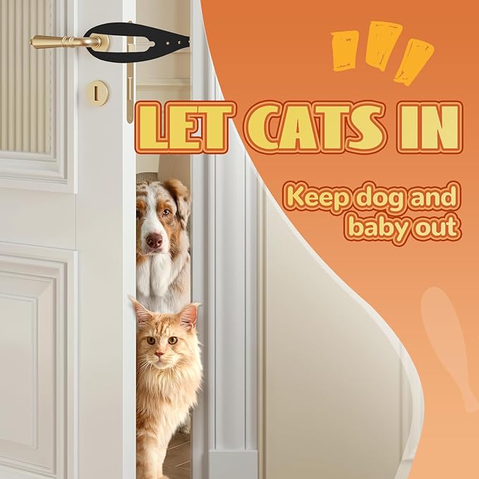 TGIOW Cat Door Latch, 2 Pcs Cat Door Stopper Pet Door Latch to Keep Dog Out of Litter Box and Food, Door Prop for Cat with 5 Adjustable Size Strap 2.5-6" Wide, No Measuring, Easy to Install, Black