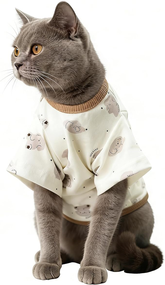 Cute Dog Shirt, Stretchy Dino Doggie T-Shirt Clothes for Small Dogs, Soft Pet Tee Outfit Cat Apparel for Daily Wear, Cozy Pullover Design Puppy Apperal (Doggie, Large Size for 8.5-12lb Pets)