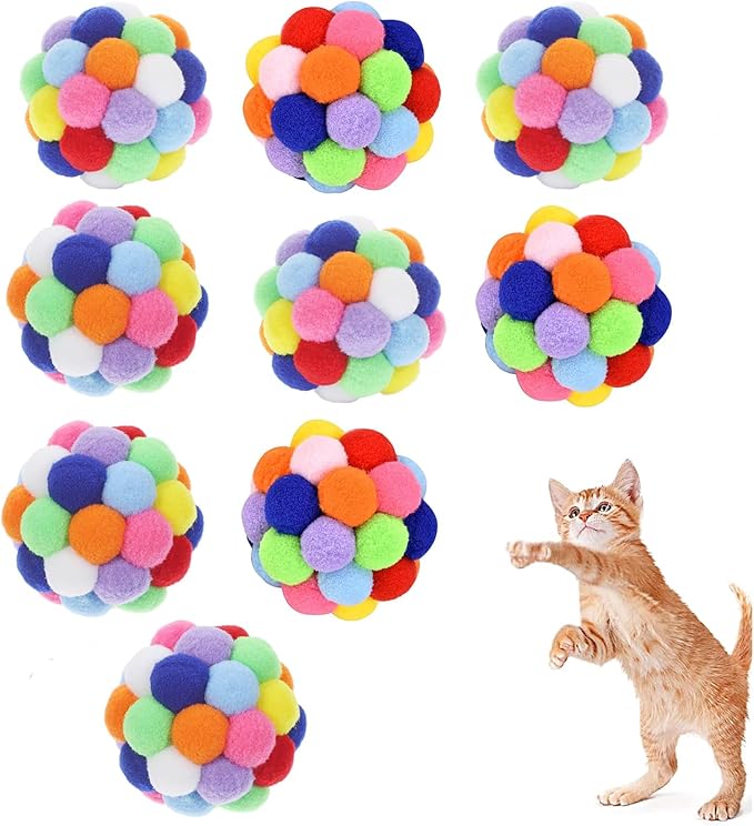 Cat Toys 9PCS - 1.75" Soft Plush Balls for Kittens & Indoor Cats | Machine-Washable Fuzzy Chew Toys, Noiseless Squeeze Play with Vibrant Colors, Durable Kitten Toy Balls (Multicolor)