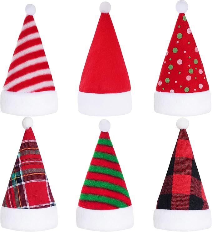 Jmkcoz 6 Pieces Pet Cat Dog Christmas Santa Hat Holiday Party Cute Costumes for Puppy Kitten Christmas Cosplay Dress Up Supplies (Mixed Pattern)