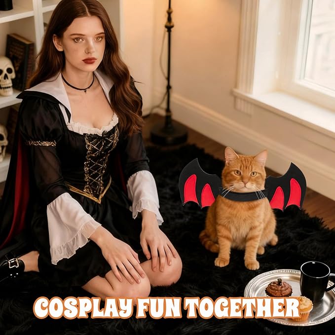 Byhoo Halloween Cat Bat Wings Costume-Sturdy Shape Without Collapsing, Essential for Halloween, Fits Kitten，Adult Cat & Small Dog