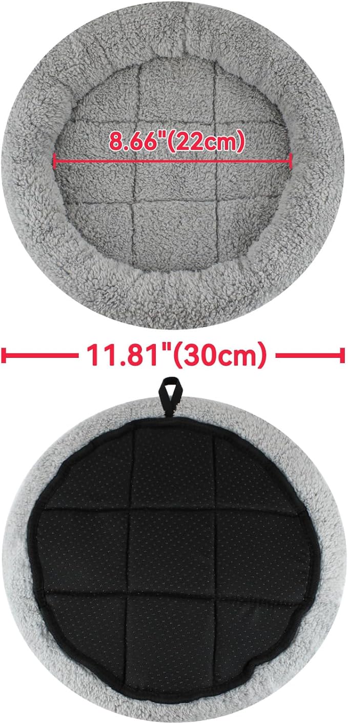 Small Cat Bed Mat with Surrounding Pillow, 11.81" Round Pet Cushion for Cats Puppy Rabbits Curling Sleep, Indoor Furniture/Carrier/Crate Pet Self Warming Pad, Washable, Small