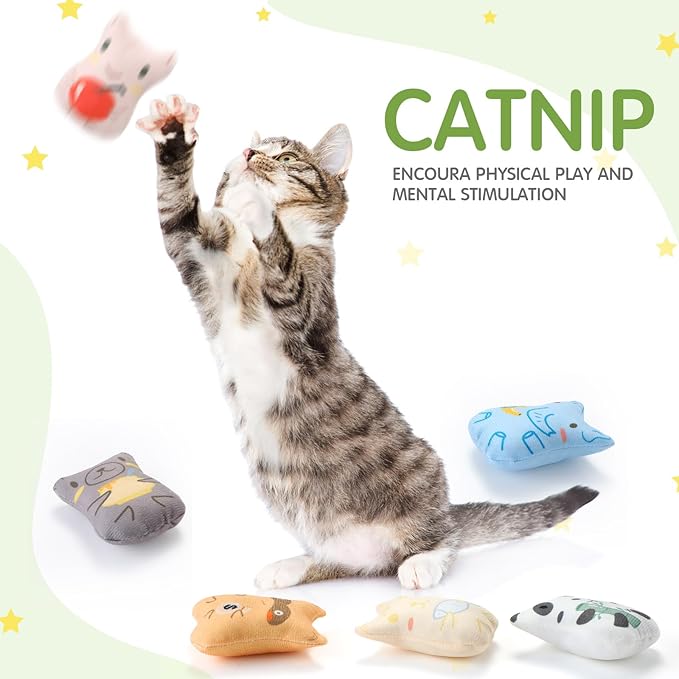 Gejoy 20 Pack Catnip Toys for Indoor Cat Plush Kitten Cat Chew Toys Catnip Kitten Entertaining Interactive Safe Teeth Cleaning Dolls(Charming)