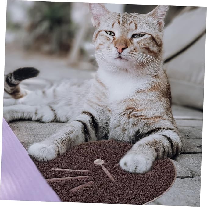 IMIKEYA 1pc Cat Litter Mat Non- Grinding Cushion Cat Pattern and Gentle Material Splash Design for Easy Cleaning Brown