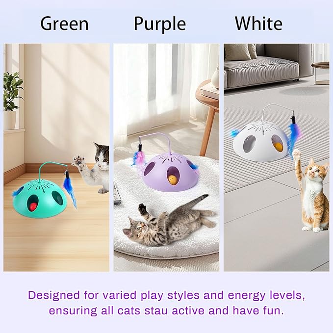 Cat Toys, Interactive Cat Toy for Indoor Cats, Automatic Interactive Kitten Toy, Fluttering Feather, Track Balls, Rotating Track Feather Enrichment Kitty Toys for Multi-cat Family (Pink)