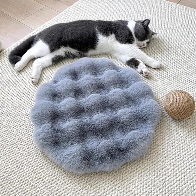Pet Cushion Pad, Self-Warming Faux Fur Dog and Cat Bed for Indoor Pets, Cozy Plush Round Kennel Pad for Cage with Non-Slip Bottom, Winter Cat Mat Bed for Kneading (Grey,23.6in Round)