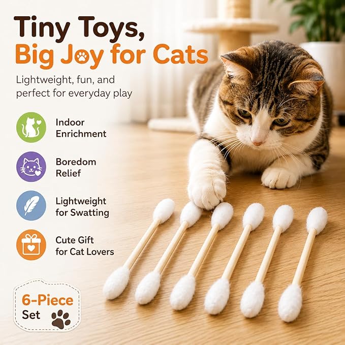 Cotton Swab Cat Toys with Catnip, 6 Pack Catnip Toys for Indoor Cats, Giant Kitty Kicker Plush Chew Sticks, Durable Felt Interactive Cat Toys for Kittens and Adult Cats (Beige)