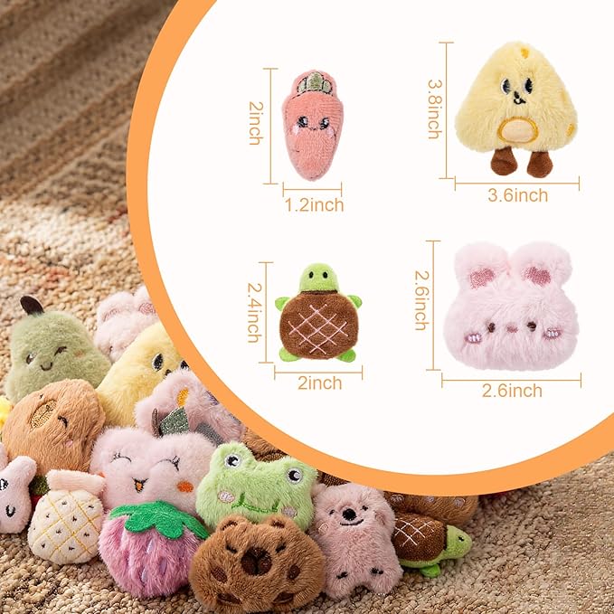Leitee 40 Pcs Cat Toys Bulk Interactive Chew Toys for Indoor Cats, Small Plush Soft Kitten Teething Chew Toy for Cat Lovers Gifts Entertaining, Catnip Not Included(Cute,2-2.8")