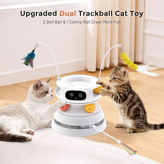 ZOMISIA Interactive Cat Toys for Indoor Cats, 5 in 1 Rechargeable Automatic Cat Toy with Laser, Motion Activated and Hide and Seek, Fluttering Feather & Dual Track Balls with Chirping for Bored Cats