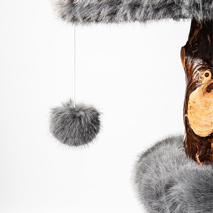 Aesthetic Cat Tree Tower for Large Cats, Modern Cat Tree for Maine Coon Indoor Cats with Faux Fox Fur, Maine Coon Cat Tree, Solid Wood Sisal Scratching Post, Perches, Platform & Toy Ball, Dark Gray