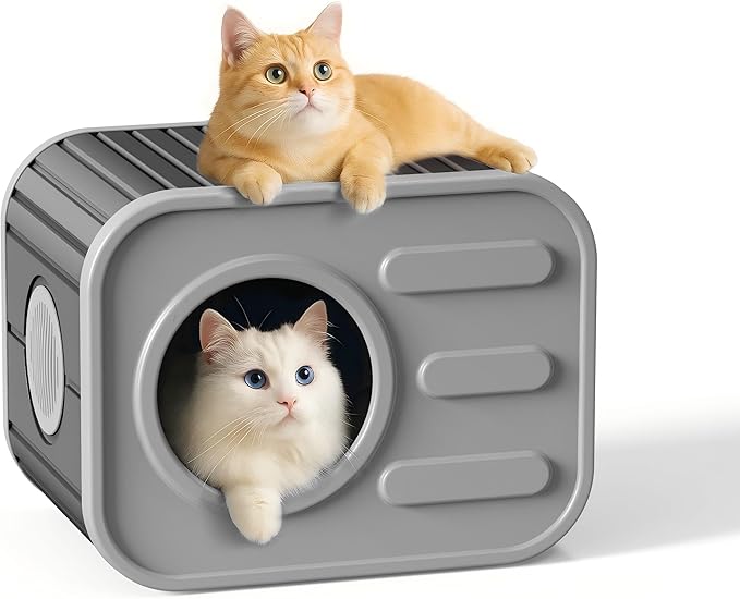 ROJIK Indoor Outdoor Cat House - Weatherproof Insulated Pet Shelter with Elevated Floor, Stackable Design for Bedroom, Patio and Yard Use, Easy Assembly Multi-Functional Cat Bed(Black)