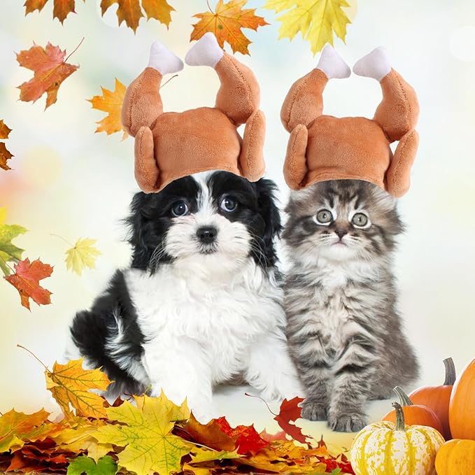 FOIMAS Thanksgiving Turkey Hat for Cat Small Dog Turkey Drumstick Costume Hat for Cat and Small Dog Thanksgiving Costume Decoration Supply