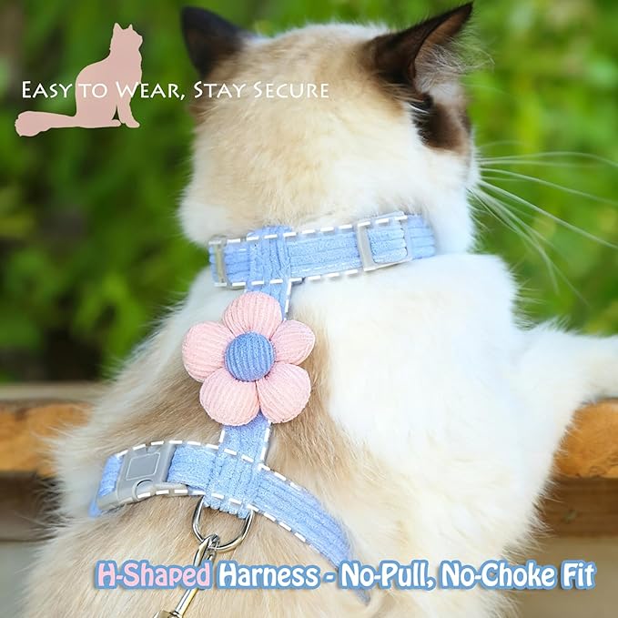 LeLehome Cat Harness and Leash Set Escape Proof Comfortable Lightweight Adjustable Strap for Walking, Travel, Kitten, Puppy (Pink Flower)