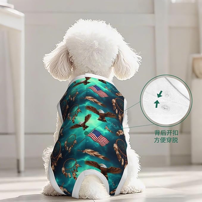 Native American Flag Eagle Dream Catcher Dog Recovery Suit Breathable Cotton Abdominal Wounds Protection Anti Licking Onesies