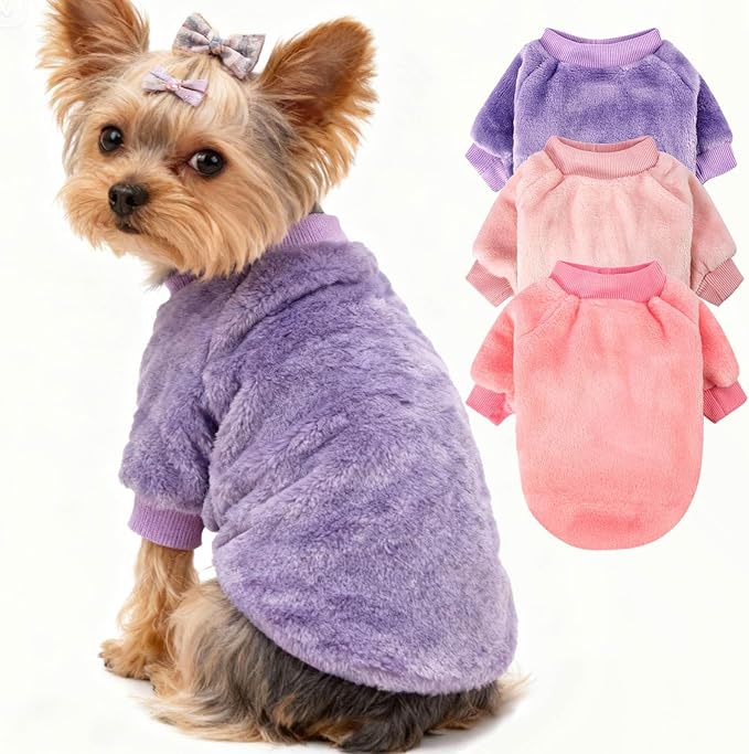 Dog Sweater | 3-Pack Clothes Jackets XXS - XXL for Small Dog Breed (Male & Girl), Super Soft Winter Coats Sweaters for Dogs and Cats, Pet Apparel Outfits (Purple,Pink,Rose, X-Small)