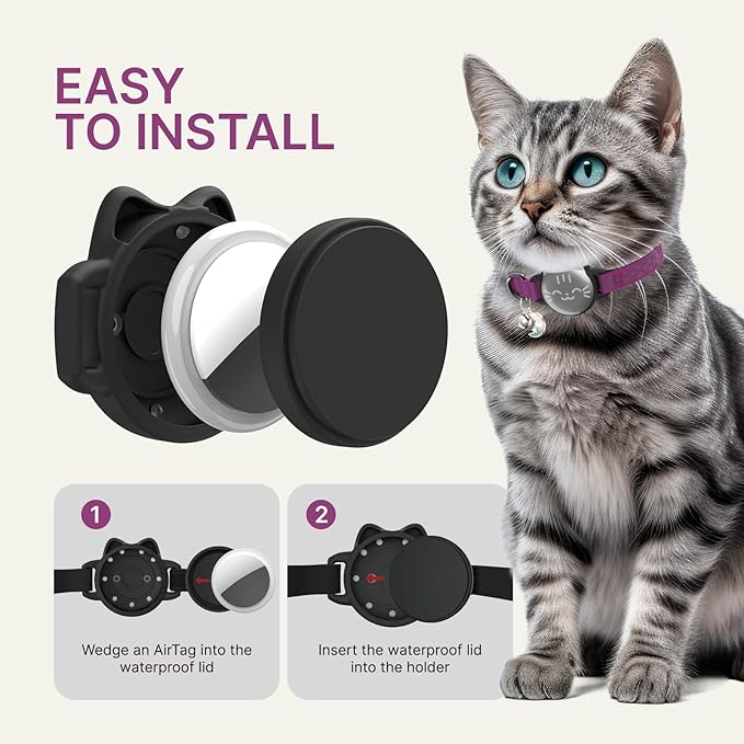 Waterproof Airtag 2nd & 1st Cat Collar, Breakaway Cat Airtag Collar with Luminous & Reflective Pattern Strap, Lightweight Kitten Collars for Apple Air tag, Hidden Holder - Cats, Kittens