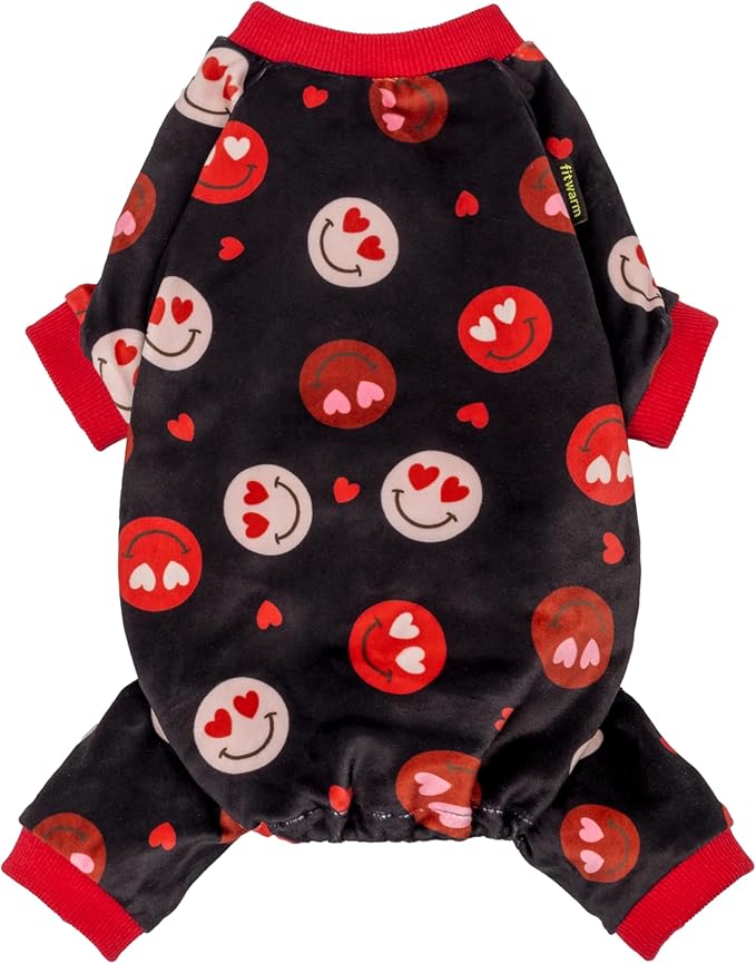 Fitwarm Hearts Eyes Smily Face Dog Pajamas, Cozy Valentines Outfit for Small Dogs Boy Girl, Festive Pet Clothes, Black, Red, Large
