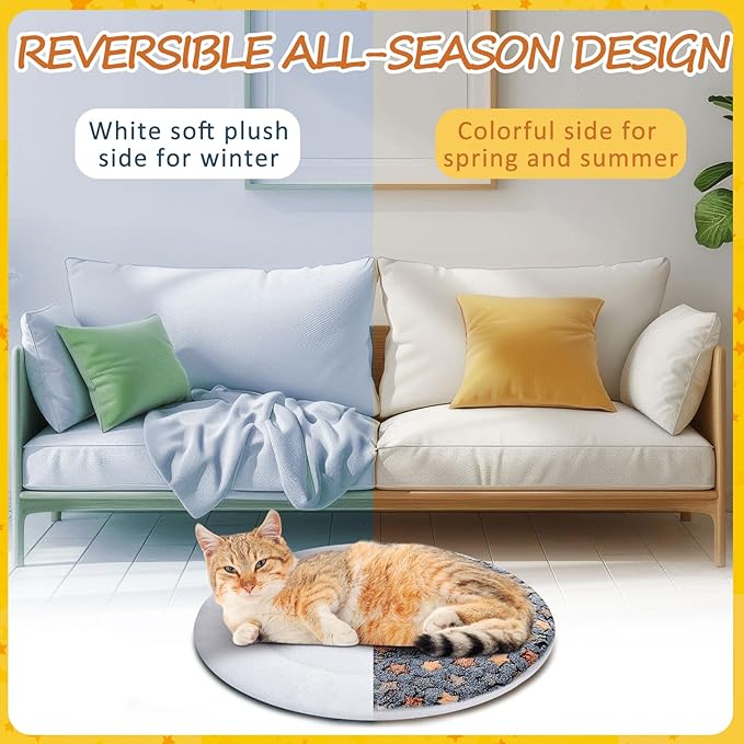 VitalCozy 2 Pack Self Heating Cat Pad Self Heating Cat Bed Machine Washable Heat Pet Mat Reversible Body Thermal Warm Round Dog Bed Crate Blanket for Feral and Indoor Cats(16'',Star)
