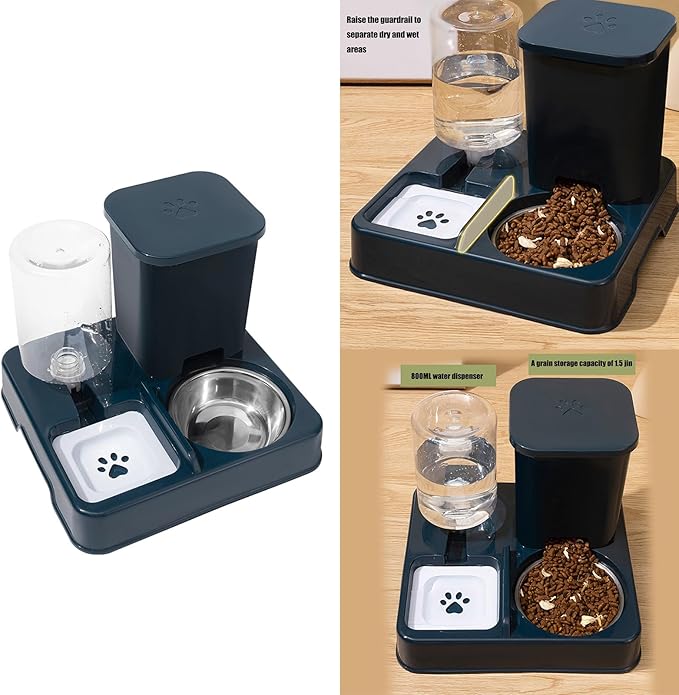 Dog Double Bowl Feeder Automatic Cats Food Container and Water Dispenser for Dog Daily Feeding Watering Supply Feeder for Food Dispenser