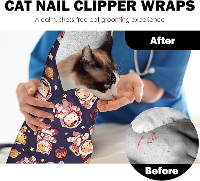 27.6"Cat Grooming Wrap, Self Adhesive Cat Wrap for Cutting Nails, Anti-Escape Calming Cat Swaddle Wrap for Medicine Ear Cleaning, Anti-Scratch Cats Burrito Restraint Blanket, Pet Tool(6-10 lbs)