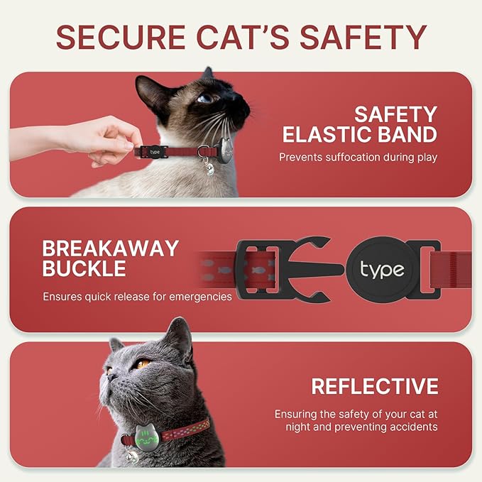 Waterproof Airtag 2nd & 1st Cat Collar, Breakaway Cat Airtag Collar with Luminous & Reflective Pattern Strap, Lightweight Kitten Collar for Apple Air tag, Hidden Holder for GPS Tracker - Cats, Kittens