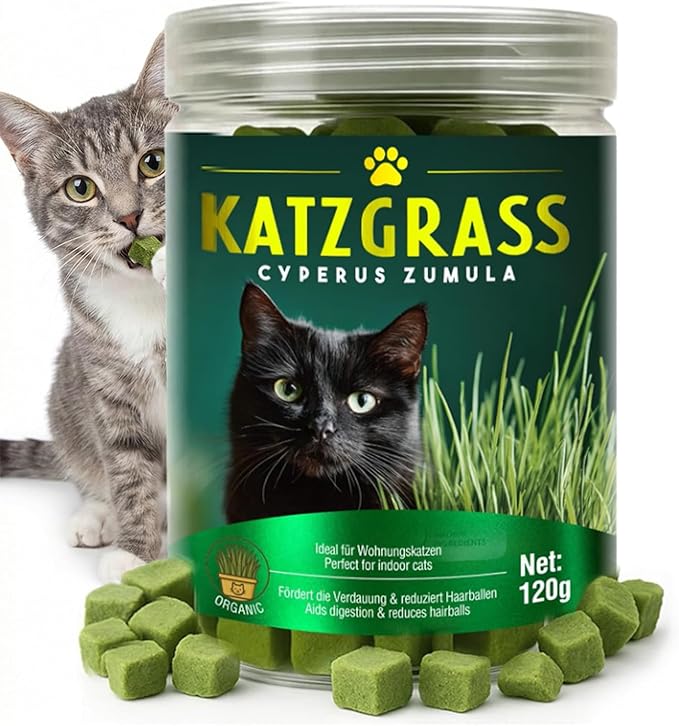 Cat Grass Treats for Indoor Cats, Digestive Health Support with Wheat Grass, Hairball Control Chews, Natural Grain-Free Snack for Kittens