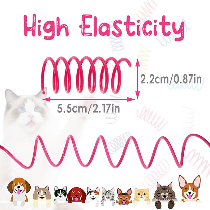120 Pack Cat Spring Toy - 12 Colors Interactive Cat Toys for Kitten, Durable Plastic Cat Toy Springs for Indoor, Bouncy Spiral Coils for Swatting, Biting, Hunting and Active Play