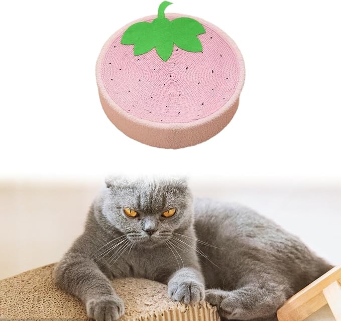 Round Sisal Scratching Board Cat Bed, Fruit Scratcher Bowl, Strawberry