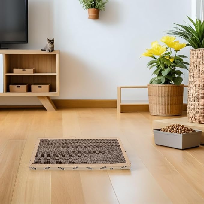 VILLCASE 2pcs Sisal Cat Scratcher Pad Square 16.7x8.25 Inch Corrugated Flat Cat Scratching Board with Edge Protection for Indoor Furniture Guard